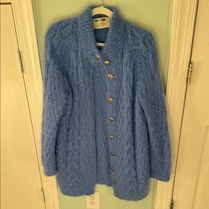 Authentic Sheep’s Wool Blue Cable Knit Oversize Cardigan